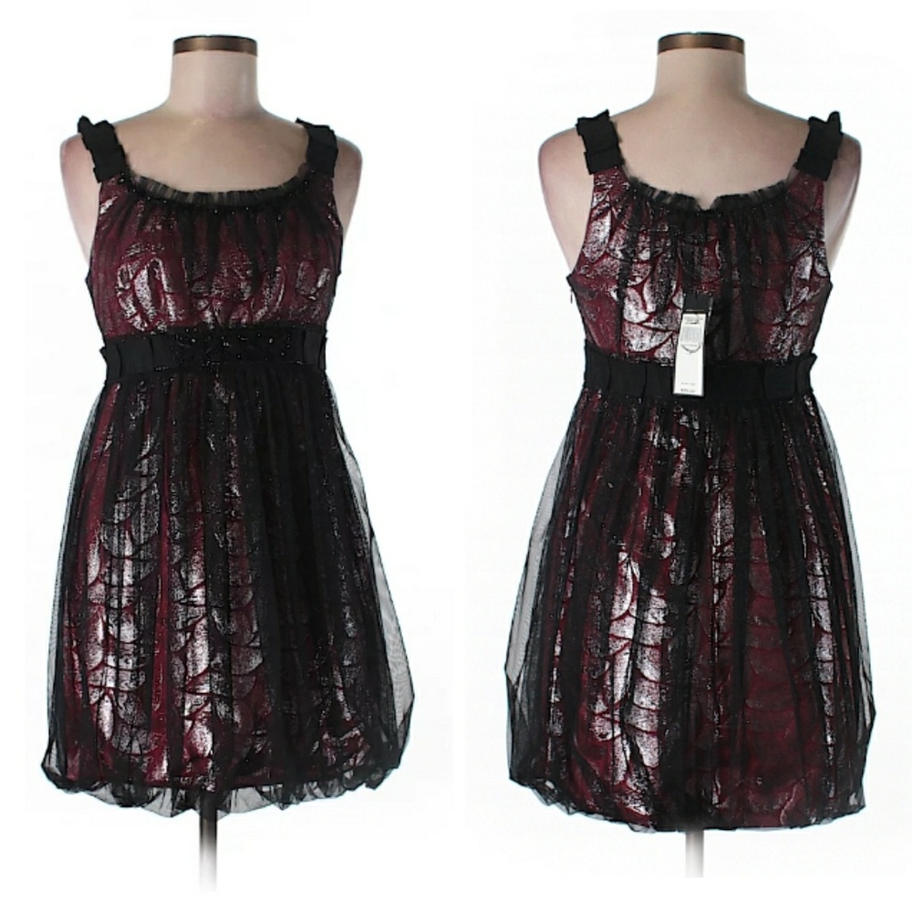 BCBGMaxAzria Wine and Black Textured Midi Dress-NWOT